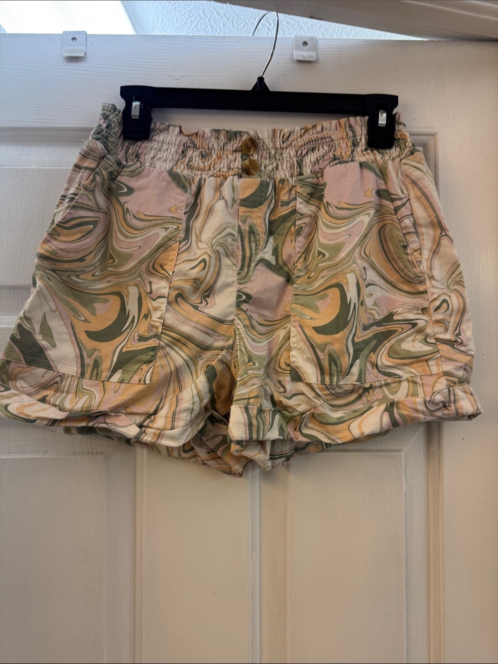 SO High-Waist Swirl Print Shorts in Pink, Green & Cream